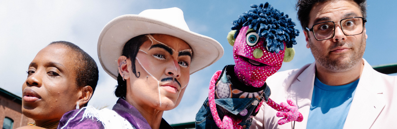 Fringe 2025 marketing campaign, featuring a puppeteer, a drag king, and a dancer
